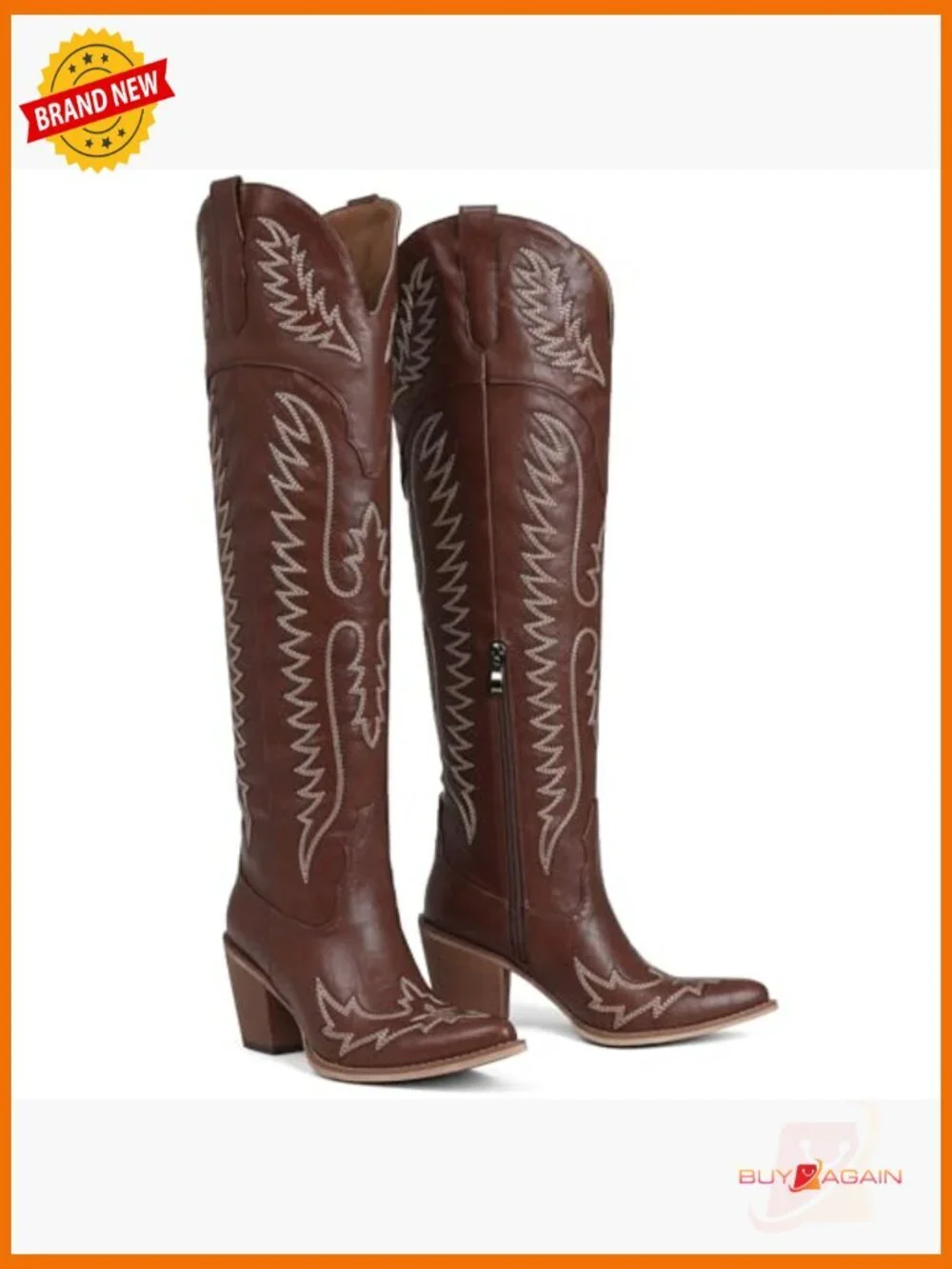 Women's Over-the-Knee Cowboy Boots with Embroidered Chunky Heel Slip-On